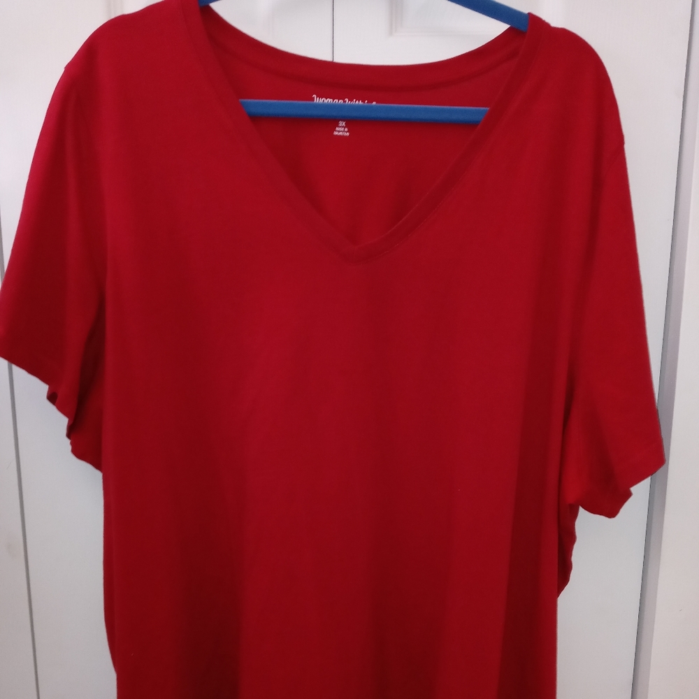 Red short sleeve V-neck Tee 3X
